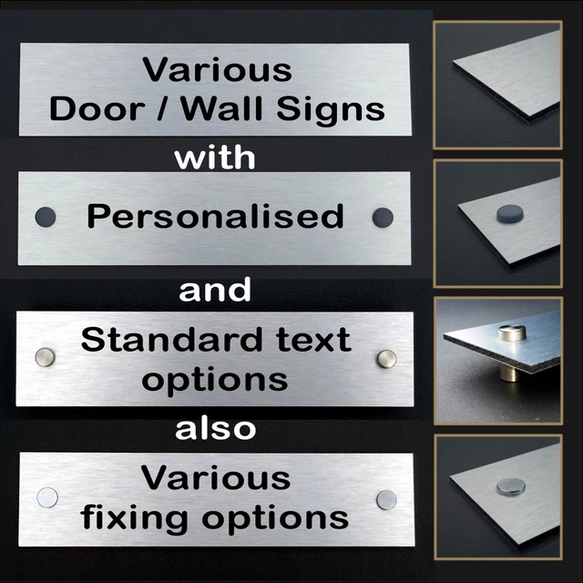 Personalised Office / Door Signs - Brushed Aluminium with Various Fixing Options
