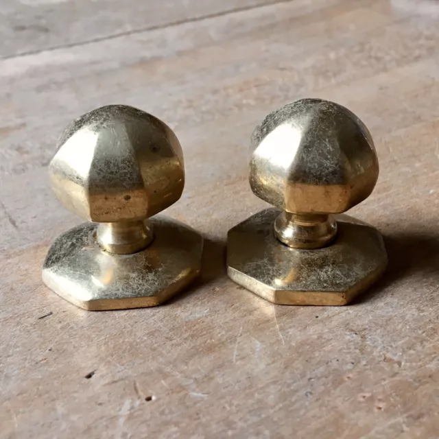 Pair Of Vintage Solid Brass Cupboard Door Knob Handle Pull Octagonal Drawer Pull