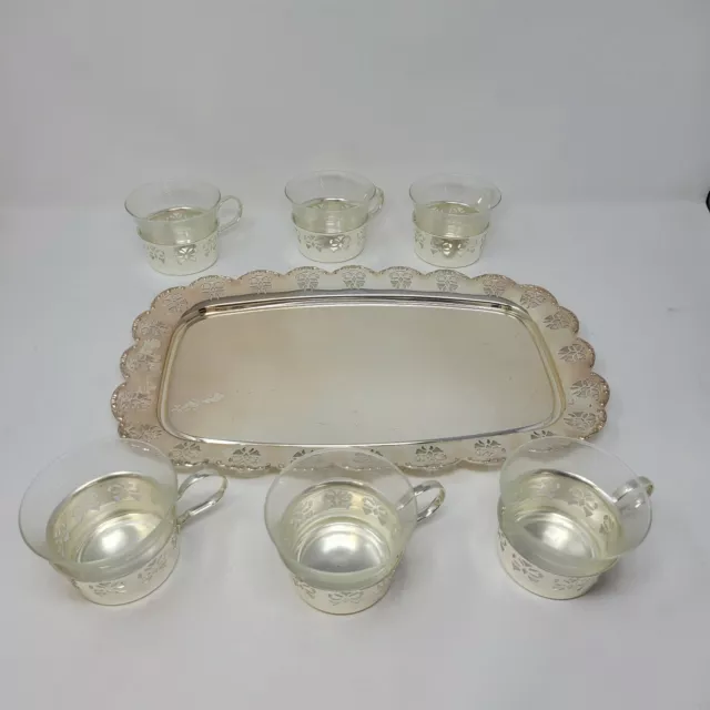 BMF Silver Plated 13 PC Set 6 cups with liners + tray Made in Western Germany B2