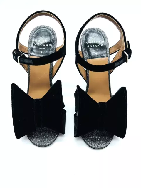 Laurence Dacade Velvet Metallic Bow Sandals- Black US 5.5M / EUR 36 3