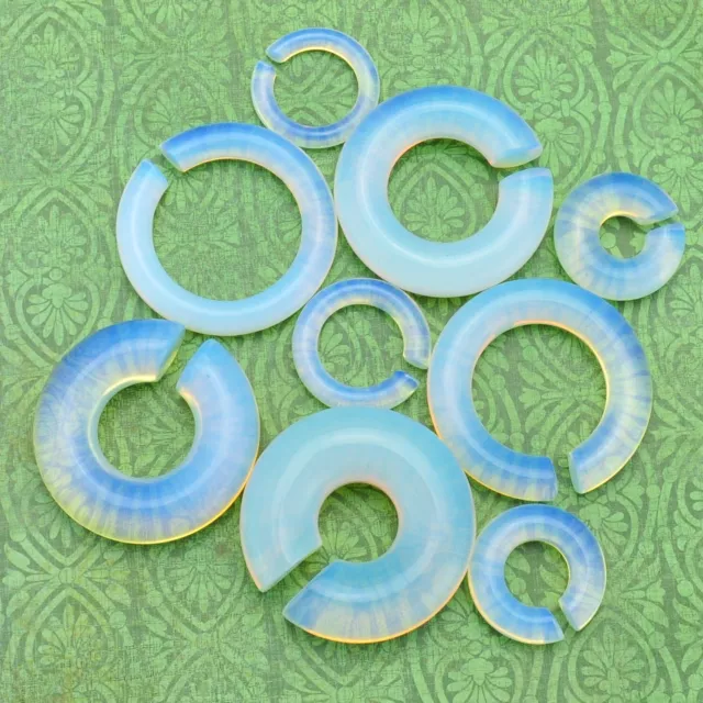 Pair Genuine Opalite Hoops Plugs Organic Natural Polished Stone Ear Gauges