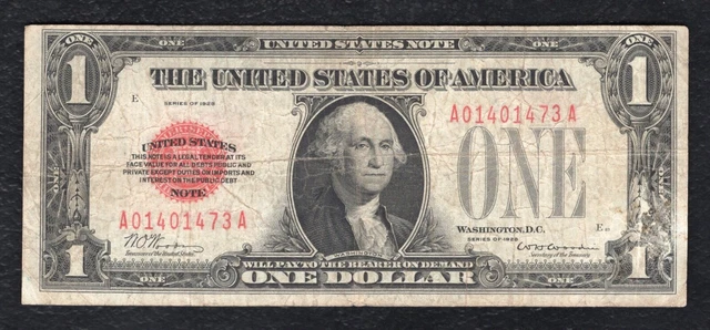 Fr. 1500 1928 $1 One Dollar Red Seal Legal Tender United States Note Vf (B)