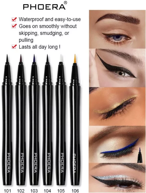 Phoera Precise Waterproof Liquid Eyeliner Pen Black Brown Smudge Proof Makeup Uk