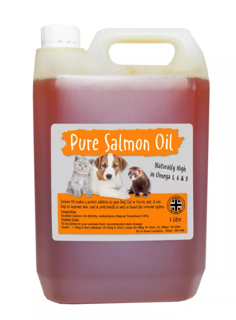 Pure Salmon Oil 5 Litre - Salmon Oil for Dogs, Cats & Ferrets - Omega 3, 6 & 9