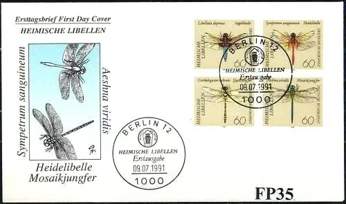 BRD 1991: Libellen! FDC Viererblock Nr. 1546-1549! Berliner Sonderstempel! 23-09