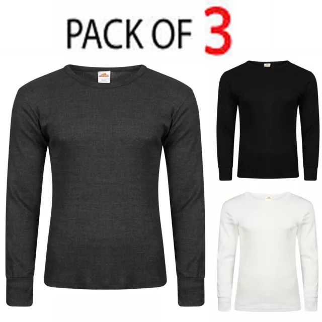 Pack Of 3 Mens Thermal Long Sleeve Shirt Top Ski Warm Winter Brushed Vest S-2XL