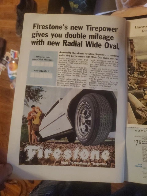 Old ADFirestone Wide Oval Tire Super Sports Car Vintage Magazine Print Ad/Poster