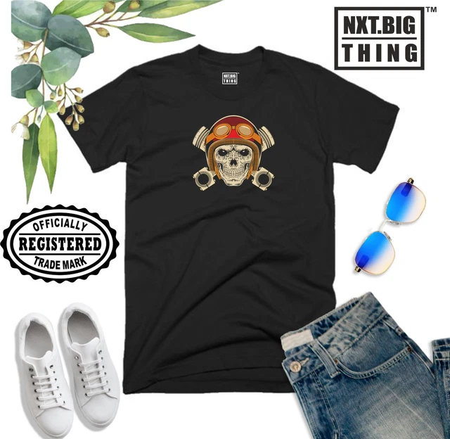 Skull & Pistons T Shirt Bike Clothing Motorbike Motorcycle Cafe Racer Funny Top