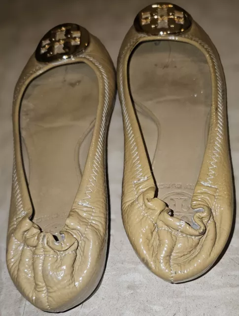 Tory Burch Reva Camel Patent Leather Ballet Flats Sz 6.5 3