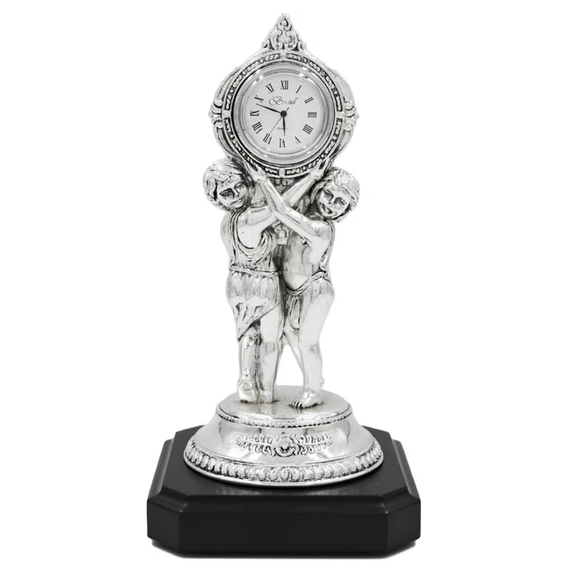 Orologio da Scrivania in Laminato Argento Stile Barocco Giovani Schiavi
