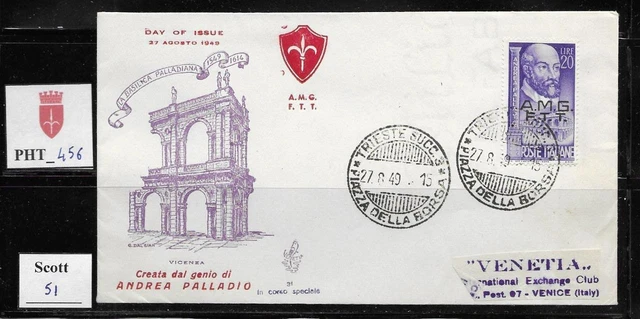 PHT_456. TRIESTE FTT. FDC Venetia w. 1949 ANDREA PALLADIO. Scott 51