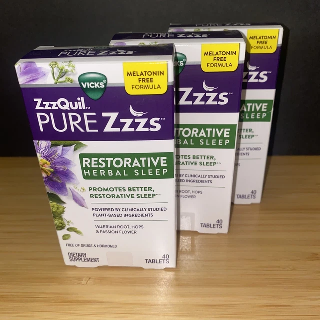 VICKS ZZZQUIL PURE Zzzs Restorative Herbal Sleep Aid 40 Tablets EXP 4/