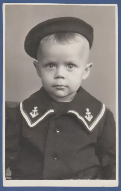 Beautiful Boy in Navy Uniform, Cute Baby Soviet Vintage Photo USSR