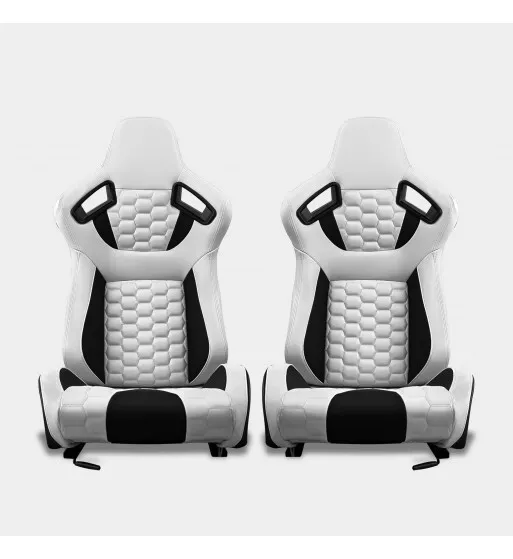 Coppia Sedili sportivi avvolgenti auto in pelle bianca con patch nere N720