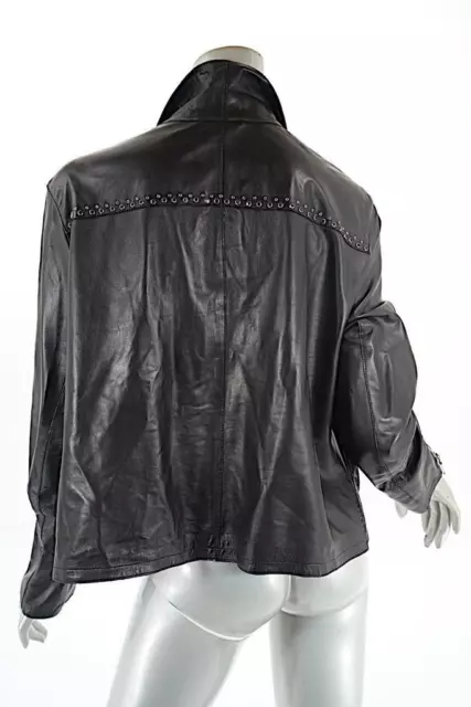 SYLVIE SCHIMMEL Black Lamb Leather Mesh Back Laser Cut Floral Beaded JKT 48 US14 2