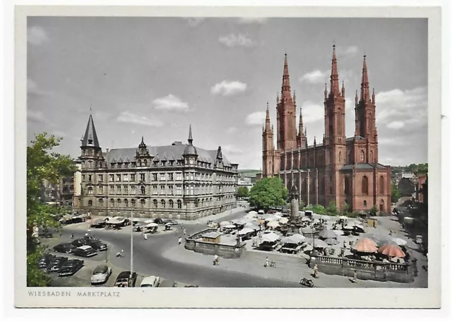 Alte Postkarte Ak Foto bunt > Wiesbaden,der Marktplatz <