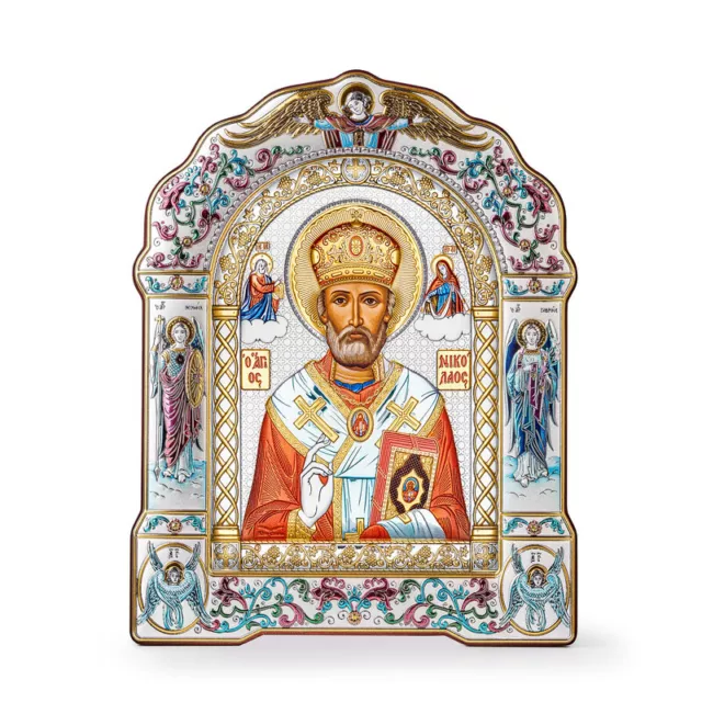 Saint Nicholas Orthodox Handmade Silver Icon 20x27cm; 8,1x10,4"