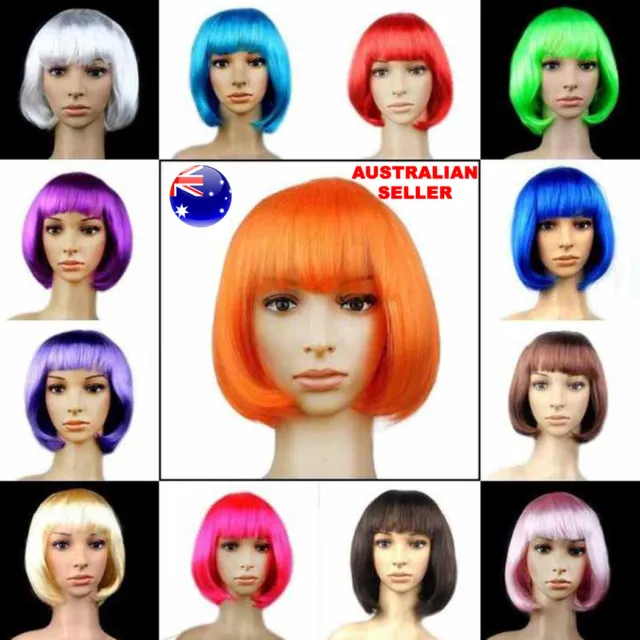 Short Straight BOB Sleek Hair Cosplay Synthetic Wigs with Bang Womens Party Wig
