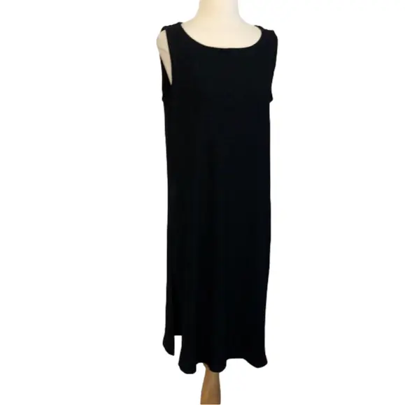EILEEN FISHER Black Lightweight Ribbed Bateau Neck Long Tunic Top Size S