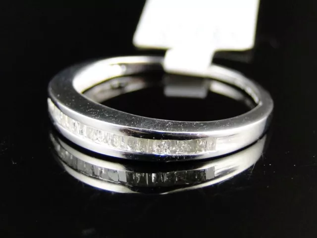 One row .925 Silver White Gold Plated Baguette Diamond Wedding Band 1/4 Ct 2