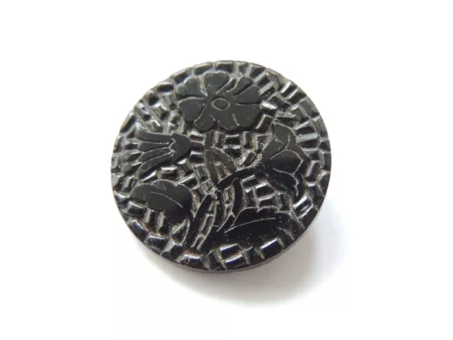 Ancien bouton en verre noir à décor de fleurs mercerie couture 2,7 cm