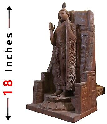 Large 18" Standing Buddha Statue  Abhaya Mudra Wooden Sri Lanka Asian