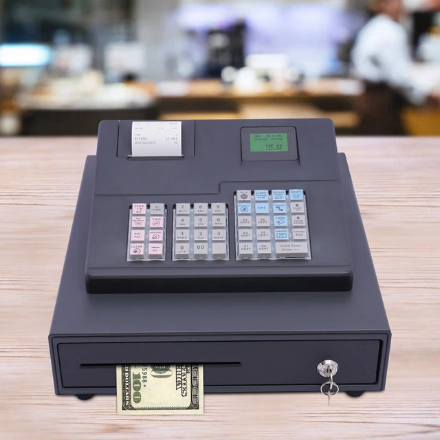 Cash Register with Removable Cash Tray and Thermal Printer, 38 Keyboards