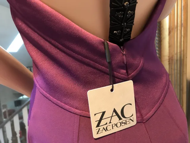 Nwt Size 4 Mermaid Purple Black Sequin Zac Posen T Back Gown $799 3
