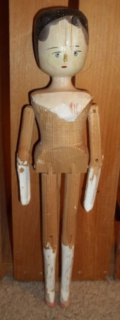 Antique 11.5 Grodnertal Peg Wooden Jointed Doll Pretty Face GREAT shape