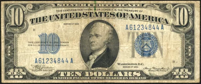 1934 $10 Ten Dollar Silver Certificate Note Fr#1701