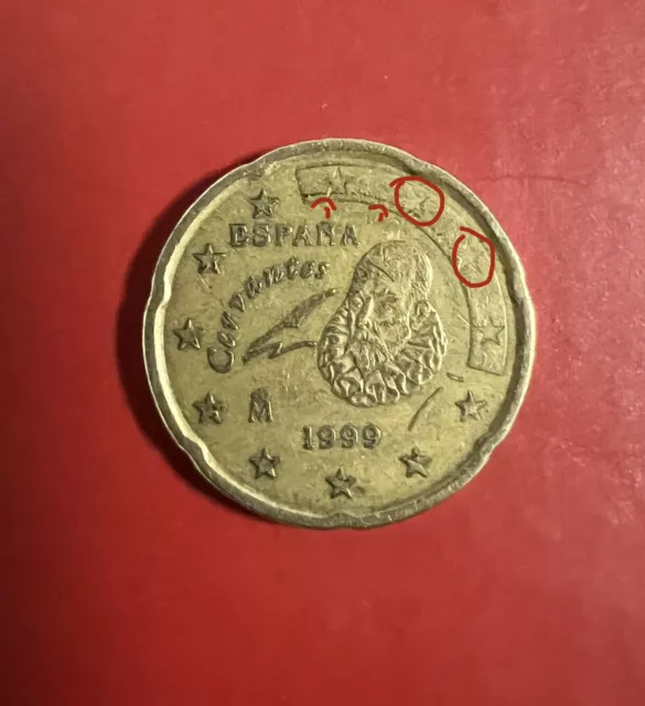 20 Cent Münze Spanien 1999 mit FEHLPRÄGUNG.