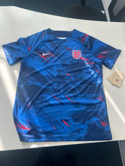 NEW Nike England Football Dri-Fit Pre-Match Training Shirt Top Blue Large 22-23