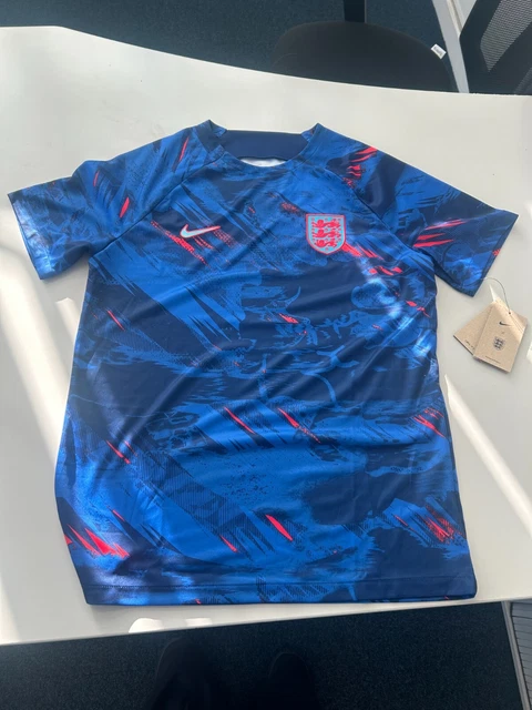 NEW Nike England Football Dri-Fit Pre-Match Training Shirt Top Blue Large 22-23