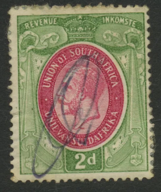 KGV Union of South Africa 2d Green & Red Revenue Stamp Used  01