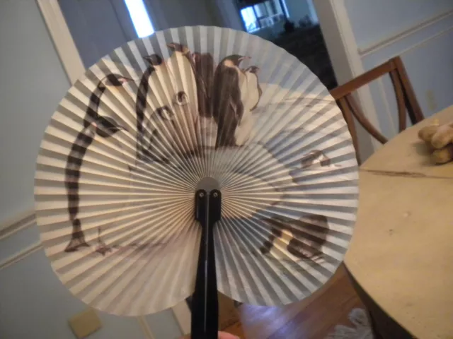 Chineese Paper Fold out Hand Fan Penguins  vintage