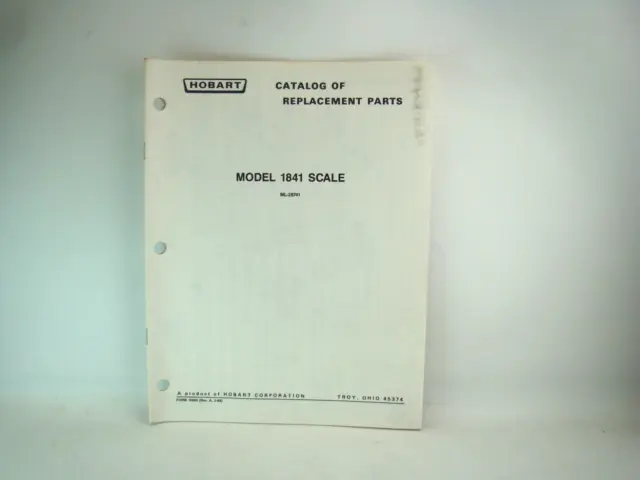 Hobart Model 1841 Series Scale Catalog Of Replacement Parts  ML-28741