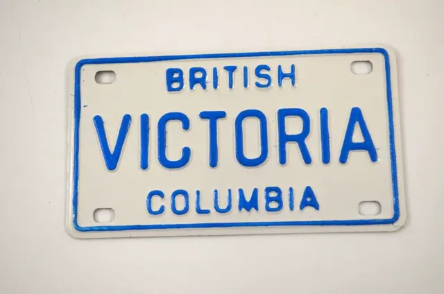Victoria British Columbia Souvenir License Plate Miniature Bike Metal BC 1980s