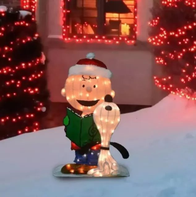 32" 2D Lighted Charlie Brown & Snoopy Sculpture Christmas Yard Decoration