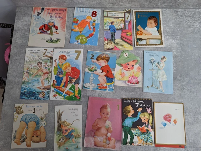 Vintage Retro Used 1960's 1970's Mixed Lot of Childrens Birthday Cards x 14