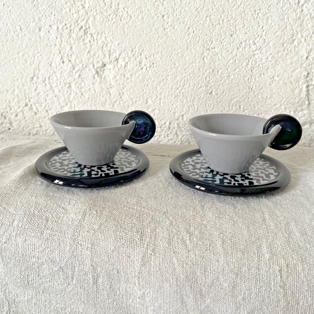 lot de 2 tasse MAS soucoupe memphis design 1980 80 vintage ceramique paire