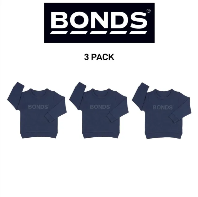 Bonds Kids Tech Sweats Pullover Soft Knitted Warm Cotton Poly Blend 3 Pack KVQTK