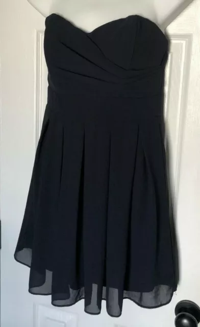 TFNC London Dress Medium Navy Blue Mini Strapless Chiffon Skater Pleated Lining