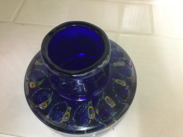 Vintage  Art  Cobalt Blue and Gold glass vase