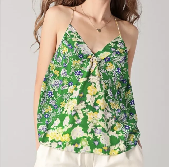 Rebecca Taylor Silk Camisole Tank Top Floral Green Print Size 6