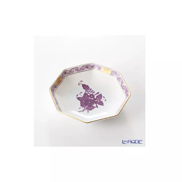 Herend Apponyi Flower Purple Lilac Small Dish Octagonal 10.5cm Chinese Bouquet