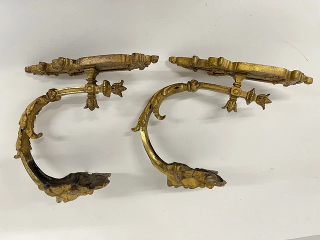 French Antique Gold Metal Curtain Back Tie Pair Fixings 3