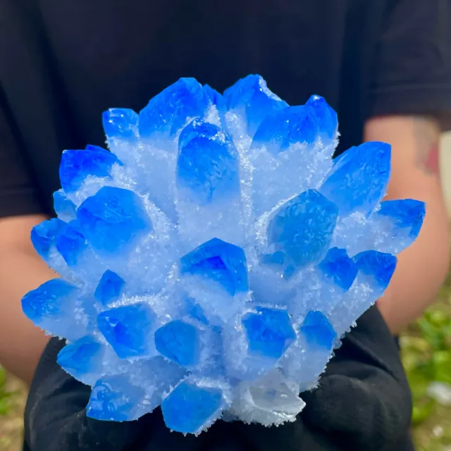 2.13LB New Find sky blue Phantom Quartz Crystal Cluster Mineral Specimen Healing 6