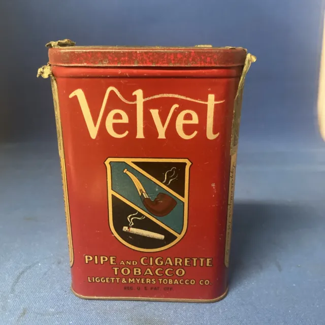 Vintage Velvet Pipe And Cigarette Smoking Tobacco Pocket Tin EMPTY