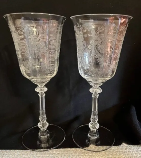 Pair of Vintage Heisey ORCHID Water Goblets, Stem 5025, Etch 507, 1940 - 1957