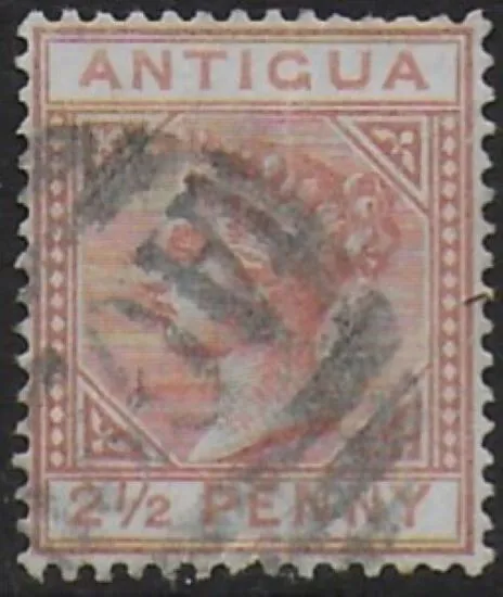 Antigua 1882  QV 2 1/2d Red-Brown - wmk CrCA - p14 - SG22 - used cancel A02